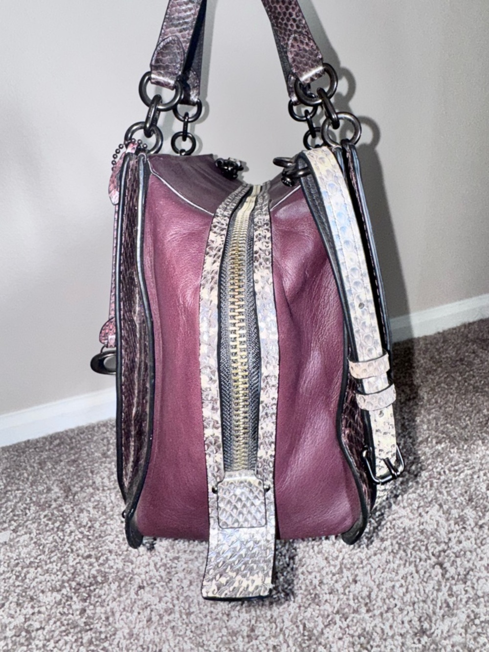 Coach 2019 Dreamer 36 ColorBlock Snakeskin Detail Satchel Shoulder Bag Crossbody - Picture 5 of 15